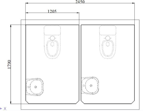 Sơ đồ bố trí nội thất nhà vệ sinh di động đôi V18.2